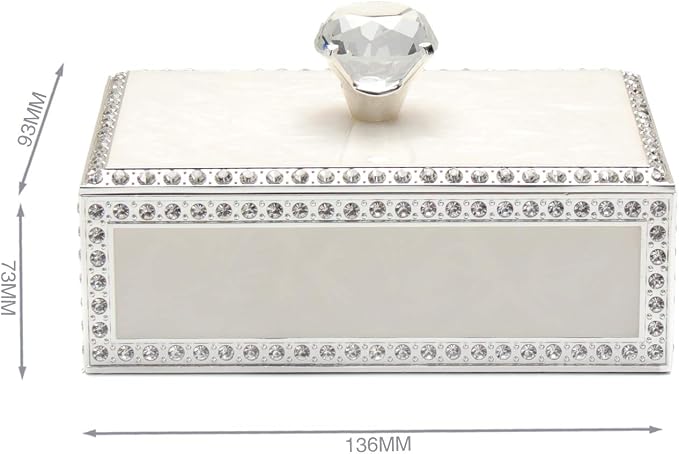 LASODY Diamond Crystal Jewelry Storage Box for Rings Earrings Necklace Treasure Chest Organizer Jewelry Keepsake Gift Box Case for Girl Women (Diamond Rectangle Silver Plating) - Image 2
