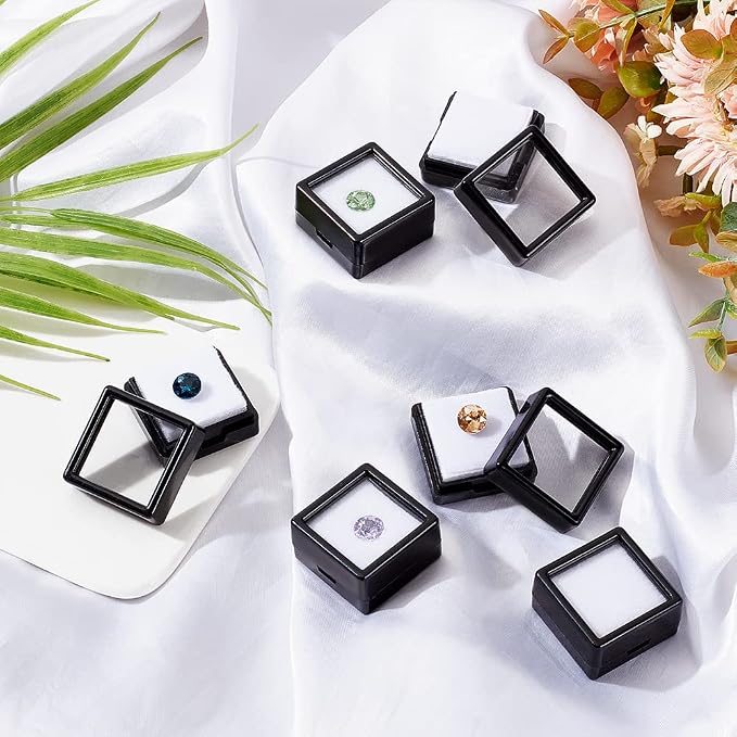 BENECREAT 36 Pcs Black Gemstone Display Box Plastic Transparent Bare Stone Box Black Square Jewelry Box 1.16x1.16x0.65 Suitable for Gemstone, Jewelry, Crystal Diamond Accessories Display - Image 6
