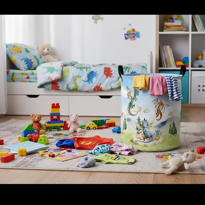 Baby Laundry Basket Baby Nursery Hamper Kids Laundry Basket Toy Storage Bin for Boys Room Decor Gift Baskets for Bedroom Bathroom(Flying Dinosaur) - Image 5