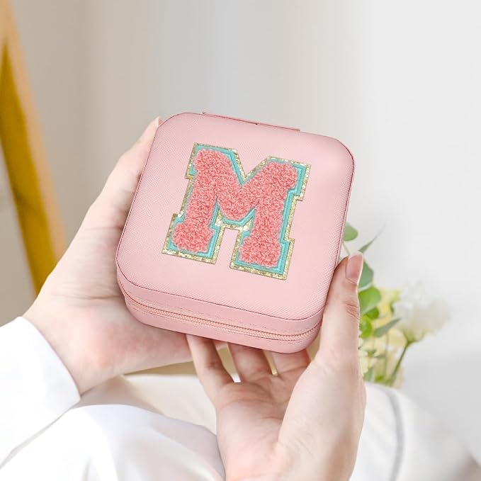 SANDJEST Personalized Jewelry Box, Pink Travel Jewelry Box with Initial M, Small Monogrammed Jewelry Case Organizer for Girls Women Teen Kids, Mini Travel Essentials Gifts for Birthday Christmas - Image 6
