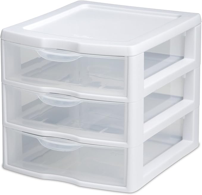 Sterilite 3 Drawer Mini Desktop Unit, Clear w/White Frame by Sterilite