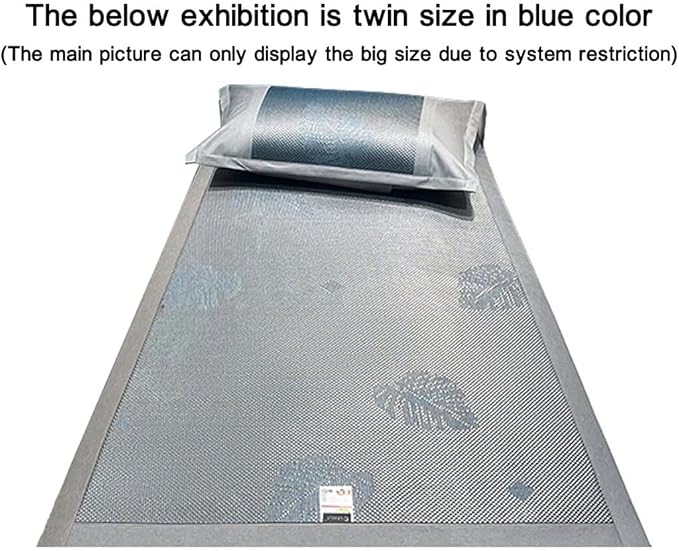 Square Cooling Bedding Mat,Ice Silk Rattan Matting,Foldable Jacquard Mixed Ice Silk & Rattan Mat,冰藤席 (Blue, Twin)
