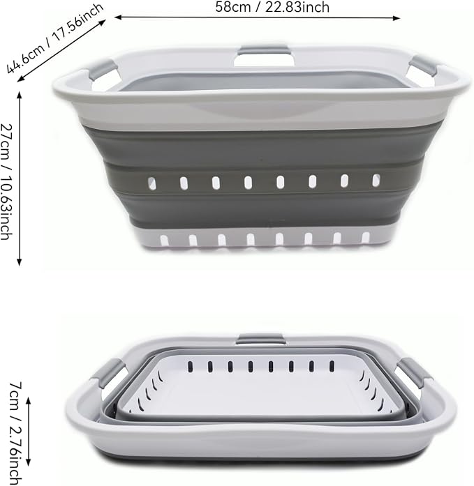SAMMART 42L (11 gallon) Collapsible Plastic Laundry Basket - Foldable Pop Up Storage Container/Organizer - Space Saving Hamper/Basket (1, White/Grey) - Image 3