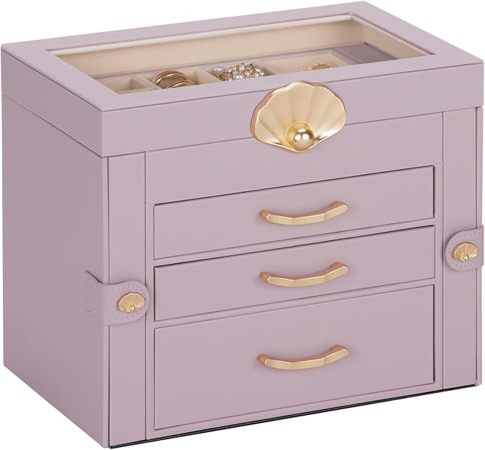 Enthralite Jewelry Box with 3 Drawers: Display Organizer for Earrings Necklaces - Gifts for Girls Women (Grey Purple) by Enthralite