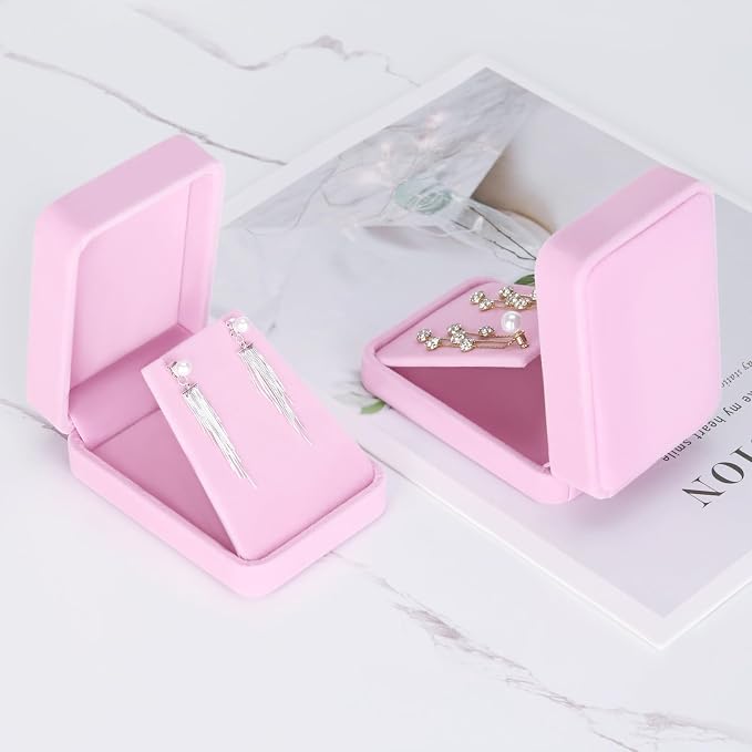LETURE 2 Pieces Velvet Jewelry Gift Boxes for Necklace Pendant Earring Bracelet, Small Jewelry Storage Display Case for Christmas Wedding Engagement Birthday Anniversary (Pink) - Image 7