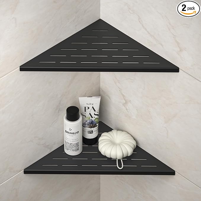 Corner Shower Shelf, 12" Matte Black 304 Stainless Steel Slot Design Recessed Corner Shelves 2 Pack Bathroom Grout in Shelf for Tiled Wall, Large Size by Bernkot