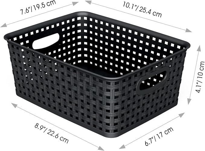 WYT Woven Storage Organizer Basket, 6-Pack Black Plastic Weave Baskets, 10.1 x 7.55 x 4.1 - Image 2