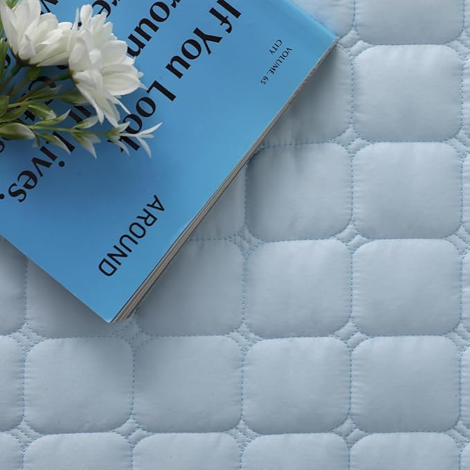 Quilted 100% Cotton Mattress Cover – 6 Colors, Machine Washable, Breathable & Stretchy, Fits up to 16-Inch Deep, Twin/Full/Queen/King (Blue, Queen)