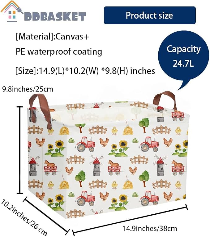 Cute Basket Farm Baskets for Home Decor Basket Rectangular Storage Bin Organizer Box Room Decor.(Farm) - Image 4