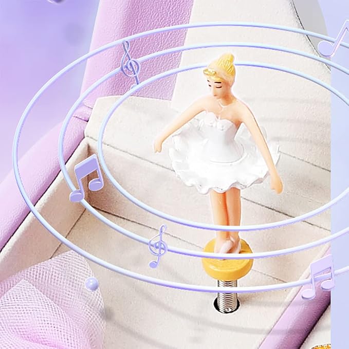 Vlando Musical Jewelry Box with Spinning Ballerina, Lockable Girls’ Jewelry Organizer for Necklaces Rings and Hair Accessories, Gift for Girls and Kids, Purple - Image 3