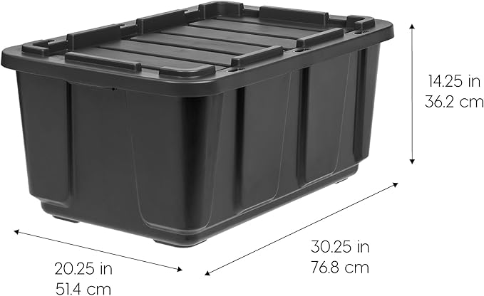 IRIS USA 4-Pack 27 Gallon Storage Bins with Lids |Made in USA| Heavy Duty Plastic Tote Containers for Truckbed Tool Box Organization, Large - Black - Image 3