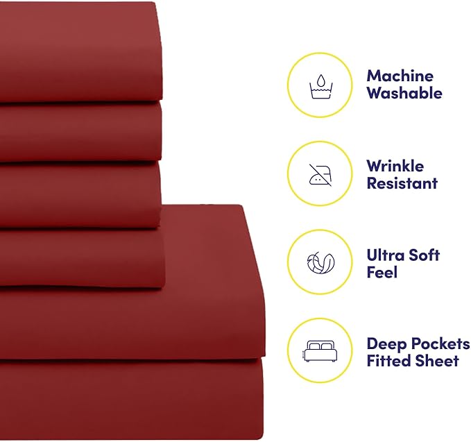 King Size Comforter Set with Sheets - 7-Piece Bedding Collection - 1 Comforter, 1 Fitted Sheet, 1 Flat, 4 Pillowcases - Deep Pocket - Soft & Breathable Premium Quality - Ideal for All Seasons, Red