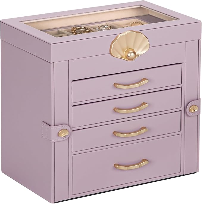 Enthralite Jewelry Box with 4 Drawers : Jewelry Display Organizer for Earrings Necklaces - Gift for Girls Women | Grey Purple by Enthralite