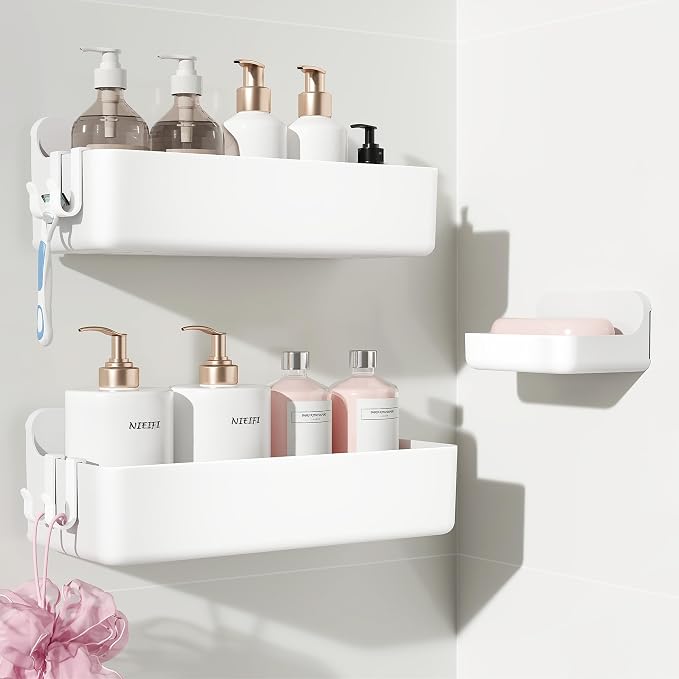 Nieifi Adhesive Wall Shelf, Shower Shelves, Shower Organizer for Bathroom Organization (White, 3 pieces) by Nieifi
