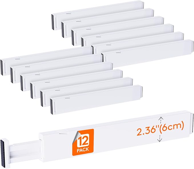 Lifewit 12 Pack 2.36" High Drawer Dividers 40-56cm/16-22 Adjustable Drawer Organizer for Clothes/Utensils, Expandable Drawer Separator in Dresser/Kitchen/Bedroom/Office Organization & Storage White by Lifewit