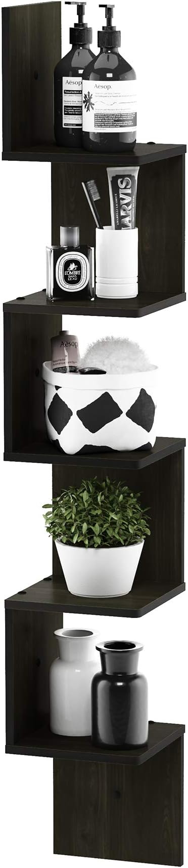 Furinno Rossi Wall Mount Floating Corner Shelf, 5-Tier Square , Espresso by Furinno-FitsYourSpaceFitsYourBudget