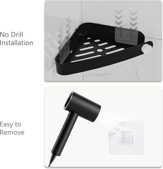 Sotfamily Plastic Shower Caddy Corner (for 90° Only), 2 Pack Adhesive Corner Shower Shelves for Bathroom Organizers and Storage, Black - Image 6