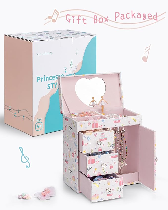 VLANDO Musical Jewelry Box for Girls, Large Kid Music Box with Ballerina for Birthday Bedroom Decor, 4 Layer Girl Jewelry Gifts for Girls Kids - Fantasy - Image 5