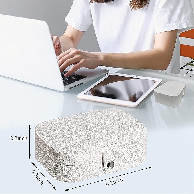 Hatori Travel Jewelry Box, PU Leather Small Jewelry Organizer for Women Girls, Portable Mini Travel Case Display Storage Holder Boxes for Stud Earrings, Rings, Necklaces, Bracelets (Glitter White) - Image 5