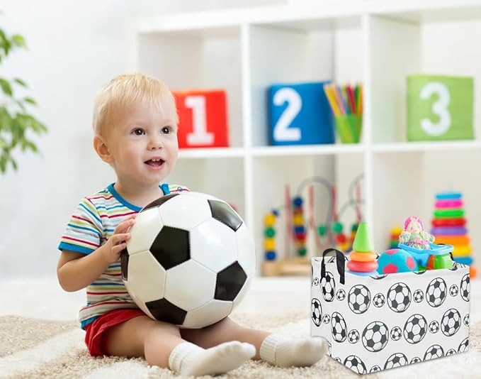 Rectangular Soccer Basket Kids Storage Bins Baby Boy Basket Kids Toy Storage Bin Organizer Box Boys Room Decor for Home(Soccer) - Image 4