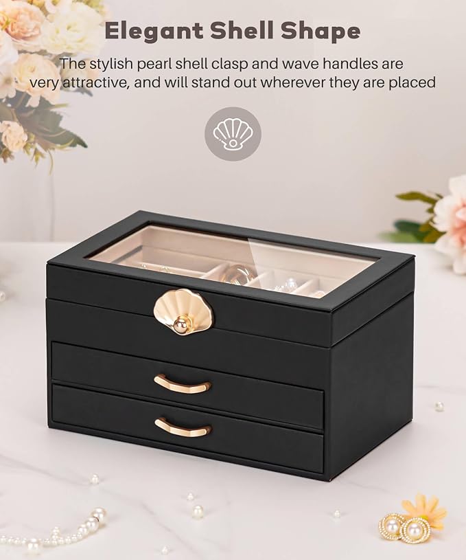 Enthralite Jewelry Box with 2 Drawers : Jewelry Display Organizer for Earrings Necklaces - Gift for Girls Women | Black - Image 6