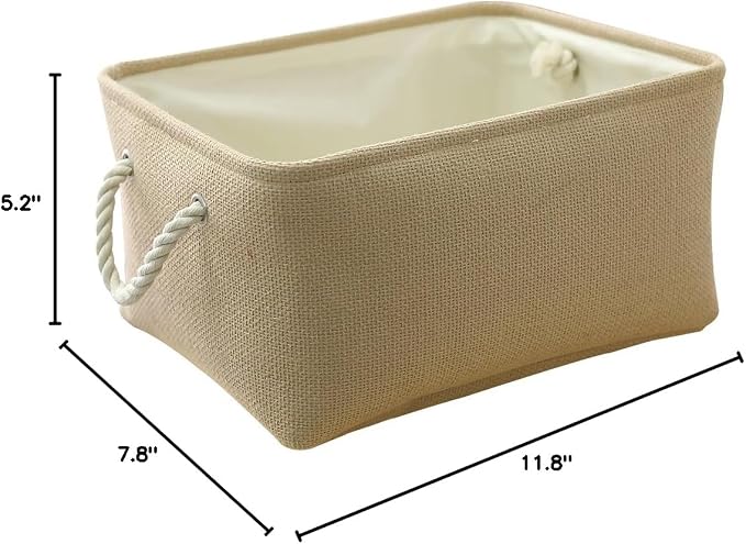 TheWarmHome Decorative Basket Rectangular Small Storage Basket Fabric Storage Bin Organizer Basket with Handles for Clothes Storage (Beige, 11.8L×7.9W×5.2H inch) - Image 10