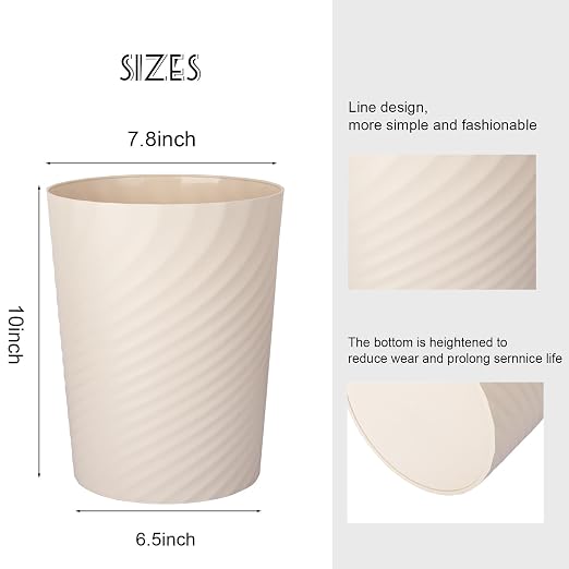 UUJOLY Plastic Small Trash Can Wastebasket, Garbage Container Basket for Bathrooms, Laundry Room, Kitchens, Offices, Kids Rooms, Dorms, (Beige, 1.8 Gallon) - Image 2
