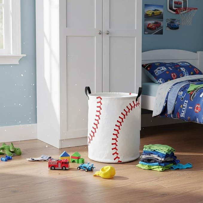 Baby Laundry Basket Baby Nursery Hamper Kids Laundry Basket Toy Storage Bin for Boys Room Decor Gift Baskets for Bedroom Bathroom(Baseball) - Image 4