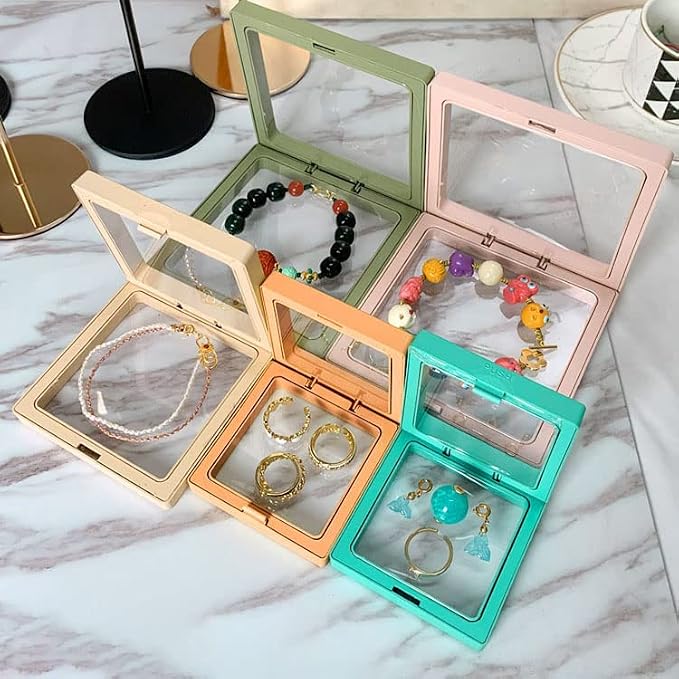 12PCS 3D Floating Frame Display Stand, Jewelry Box, Gift Box, Ornament Organizer, Small Travel Jewelry Box, PE Film Anti-Oxidation, Suspended Display Box Stackable (2.75 * 2.75，Type 4) - Image 4