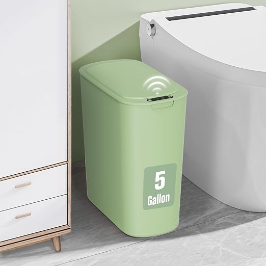 Cesun Motion Sensor Trash Can, 5 Gallon Automatic Bathroom Garbage Can with Lid, Touchless Smart Plastic Slim Wastebasket for Bathroom, Office, rv, Bedroom, Living Room, Green by Cesun