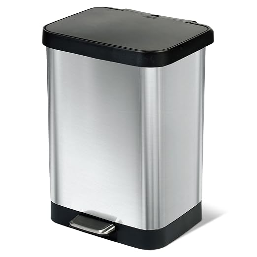 Glad GLD-74506 Stainless Steel Step Trash Can with Clorox Odor Protection | Large Metal Kitchen Garbage Bin with Soft Close Lid, Foot Pedal and Waste Bag Roll Holder, 13 Gallon, Stainless by GladTrashFoodStorage