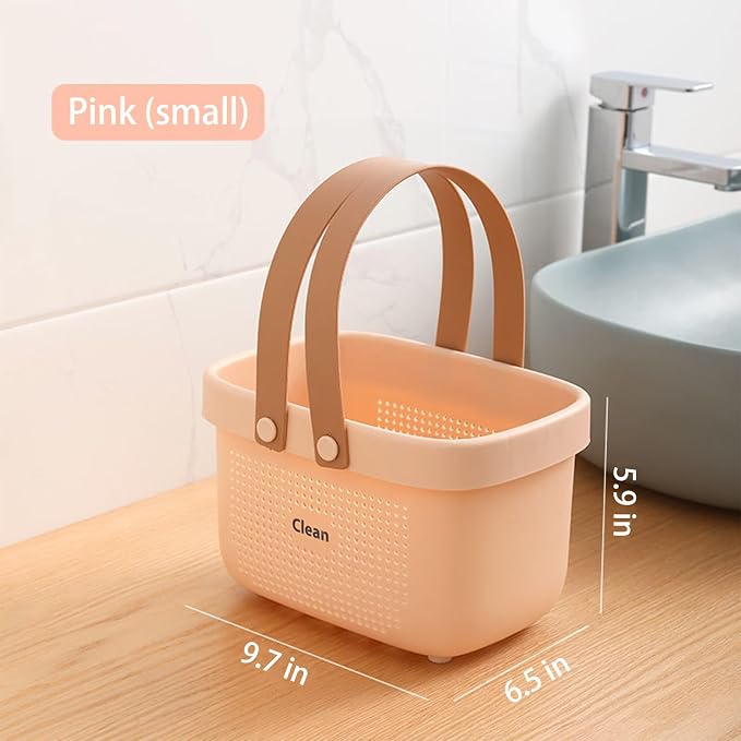 JiatuA Plastic Storage Basket with Handle Portable Shower Caddy Tote Organizer Basket Bin for Bathroom Kitchen Dorm Room Bedroom, Small Pink - Image 3