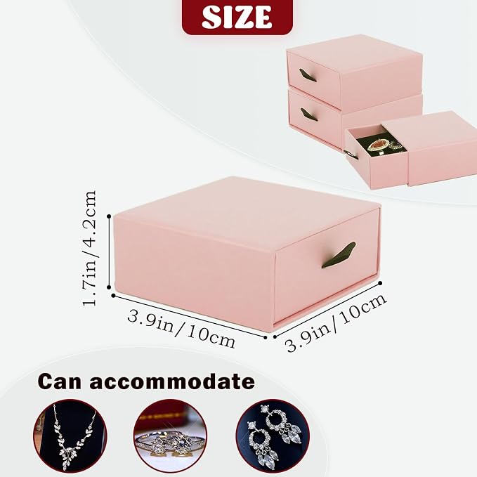 Nsmykhg Jewelry Gift Box Velvet-Lined,12 Pack Compact Drawer Style for Earrings & Rings, Necklace & Bracelet Organizer, 3.93x3.93x1.65 Inches, Stackable Elegant Jewelry Display & Storage Box (Pink) - Image 2
