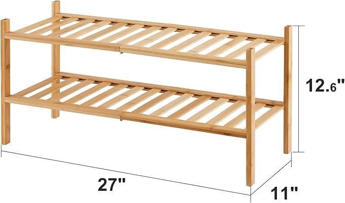 viewcare 2-Tier Bamboo Shoe Rack for Entryway, Bamboo Wood Shoe Organizer for Hallway Closet, Free Standing Shoe Racks for Indoor Outdoor - Image 3