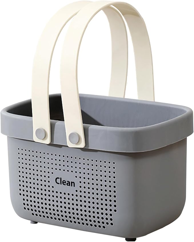 JiatuA Plastic Storage Basket with Handle Portable Shower Caddy Tote Organizer Basket Bin for Bathroom Kitchen Dorm Room Bedroom, Small Grey by JiatuA