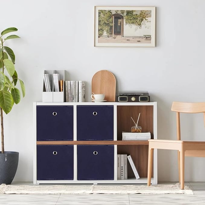 Black Foldable Storage Cubes Bins ,11 Inch Cloth Storage Cube Fabric Storage Box Cubes Organizer Baskets with Handles for Home Organizer Set of 3 (Navy Blue) - Image 4