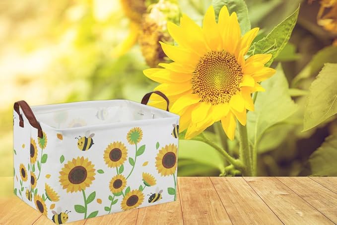 Rectangular Sunflower Baskets Gift Basket Empty Girls Basket Kids Storage Bin Baby Toy Organizer Box Love Room Decor for Home(Sunflower) - Image 4