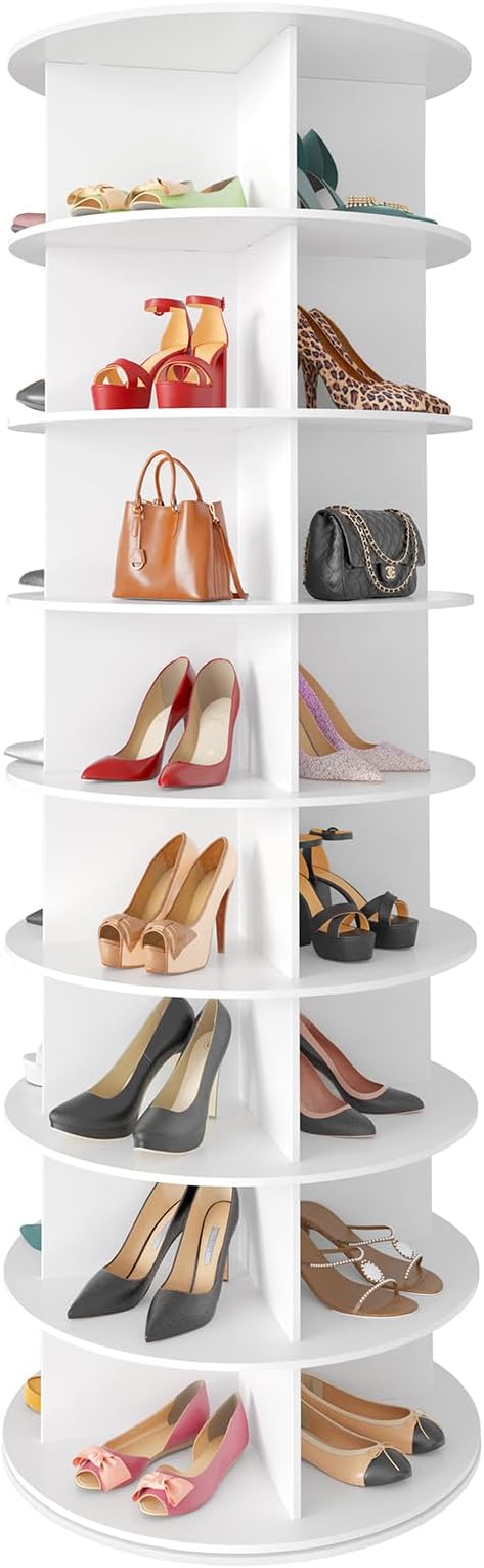 SpaceAid 8 Tier Rotating Shoe Rack Tower, Spinning Shoe Display Lazy Susan, Revolving 360 Shoe Rack Storage Round Carousel, Vertical Handbag Rotate Shoes Closet Organization (8-Tier White) by SpaceAid