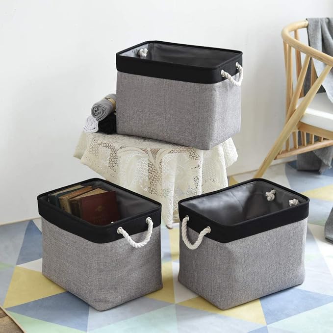 TheWarmHome Storage Basket for Organizing - 16x12x12 inch Cube Storage bin 3 Pack Fabric Storage Cubes, Collapsible Storage Box for Organizer Cloth Gift Toy Closet (Black & Grey) - Image 8