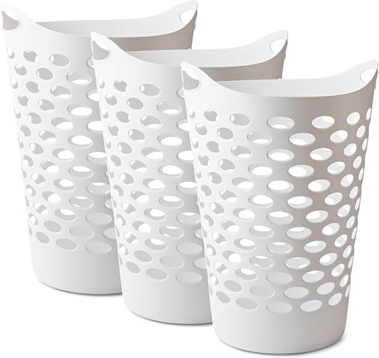 2 BUSHEL Flexible Laundry Basket,Tall plastic hamper for Clothes, Bedroom, and Storage - Portable Round Bin with Carry Handles 17.75" x 17.25" x 26", White (3) by Unknown