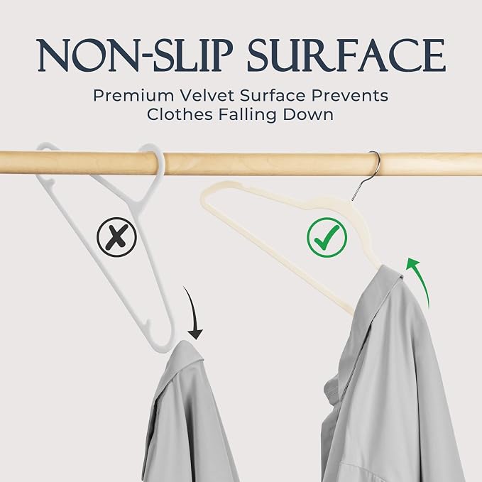 HOUSE DAY Ivory Velvet Hangers 40 Pack, Non Slip Clothes Felt Hanger Heavy Duty for Coat, Premium Slim Space Saving Suit Hangers for Closet Organizer, 360° Rotating Silver Hook - Image 2