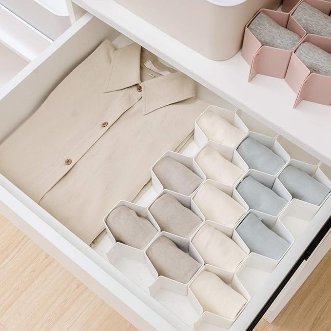 Poeland Drawer Divider Organizer 8pcs DIY Plastic Grid Honeycomb Drawer Divider White 2 Pack - Image 4