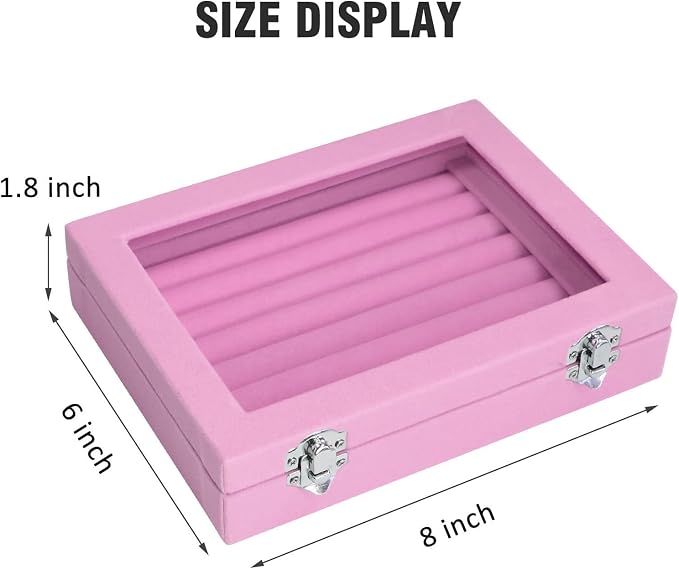 Vicoter Rings Organizer Tray 7 Slots Velvet Jewelry Earring Storage Box with Transparent lid Jewelry Display Case for Girls Wife Mom Women (Pink) - Image 2