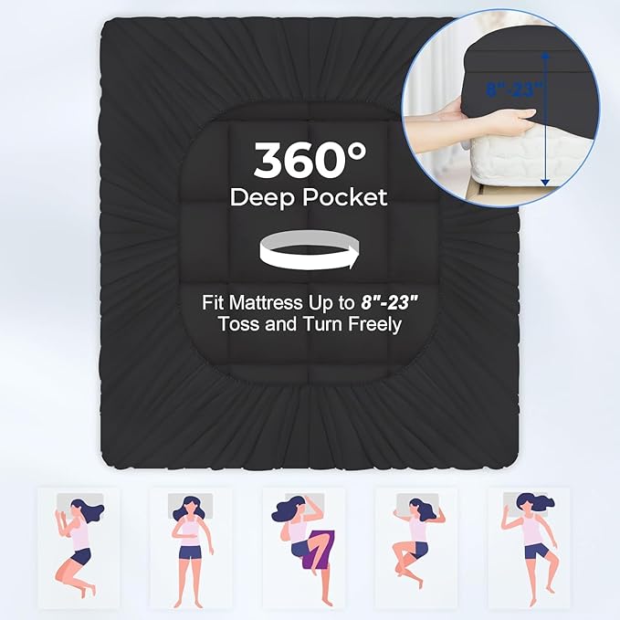 KAYFIA TwinXL Mattress Topper,Extra Thick Mattress Pad Cover for Deep Sleep,3D+7D Snow Down Alternative Fill Overfilled Plush Pillow Top Mattress with 8-23 Inch Deep Pocket-Black