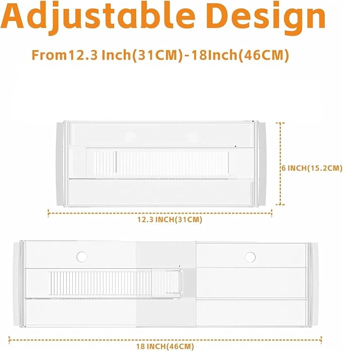 5 Pack Adjustable Drawer Dividers (12.3-18") 6" High Expandable Clear Drawer Dividers for Kitchen, Bedroom & Office Dresser Drawer Organizers for Clothes, Utensils and Baby Nursery Storage - Image 2