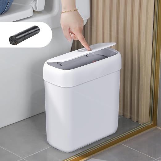 funest Trash Can with Lid, 3 Gallons/10.3 Qt Garbage Can with Press Top, Small Trash Can Dog Proof, Plastic Trash Bin, Waste Basket for Rv Bathroom Kitchen Bedroom Office White by funest