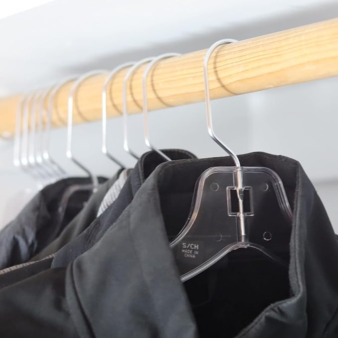 DEILSY™ Clear Plastic Hangers 100 Pack - Durable Clothes Hanger for Wardrobe Organization, Essential Plastic Hanger for Garments, Versatile Coat Hangers for Home and Retail Use - Image 6