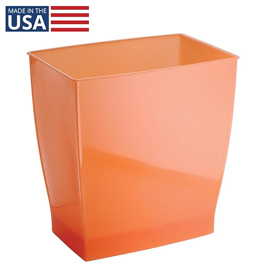 iDesign Small Plastic Bathroom Trash Can, Slim Rectangle Garbage Bin for Bedroom, Office, Dorm, Orange - Image 2