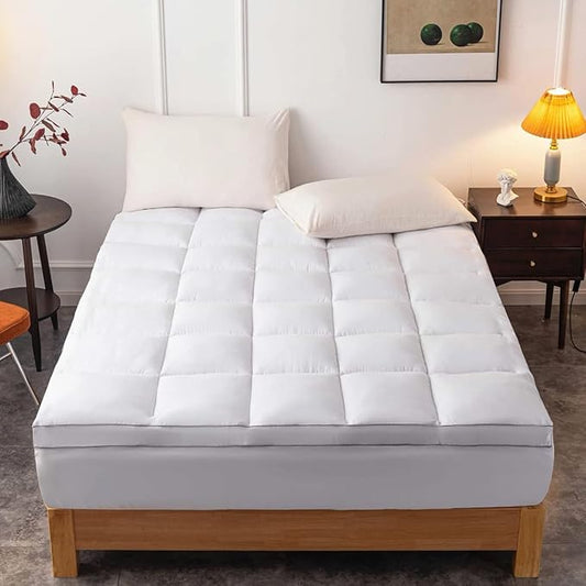 DROVAN Mattress Topper California King Size - Extra Thick Mattress Pad Cover - Pillow Top Deep Pocket with Breathable 7D Spiral Fiber Filling Cooling Mattress Cover