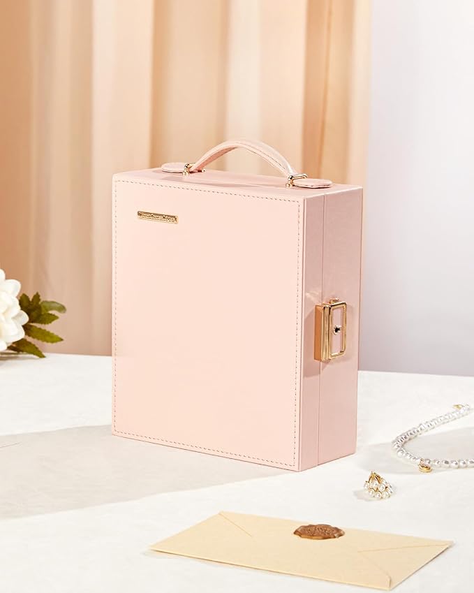 Enthralite Large Travel Jewelry Case: Portable Necklace Box with Mirror - PU Leather & Velvet Lined Jewelry Organizer for Ring Earring Bangle Bracelets Watch - Birthday Gift for Her - Image 2